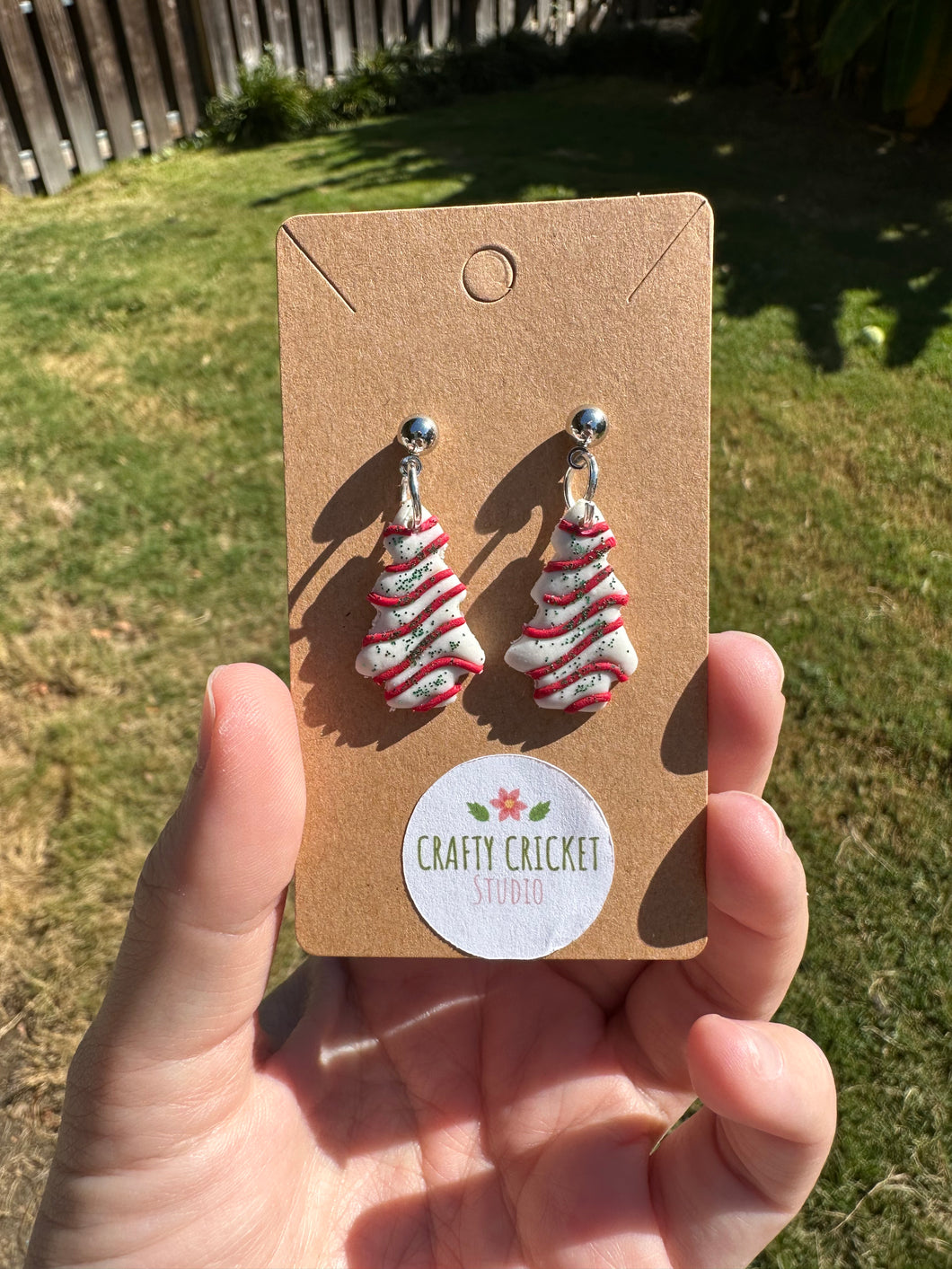 Christmas Tree Snack Cake Inspired Dangly Clay Earrings