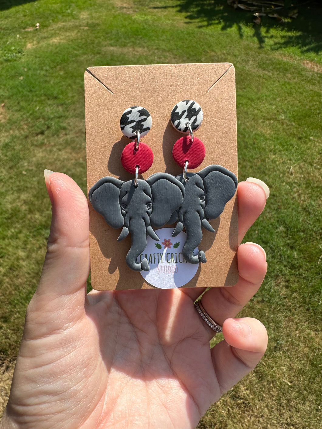 Houndstooth Elephant Earrings