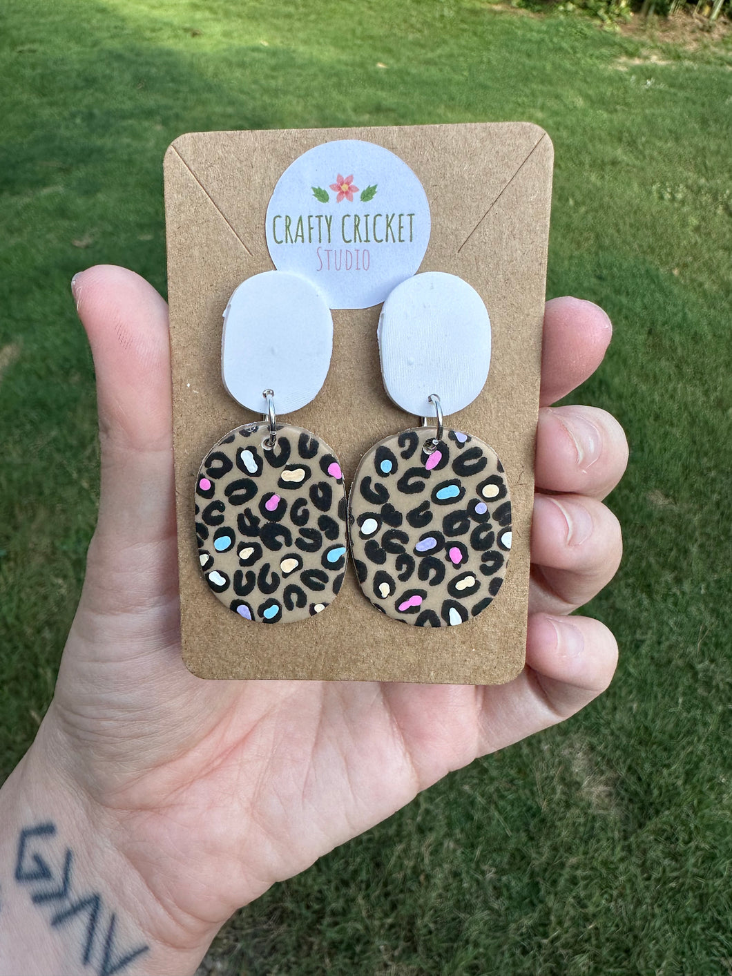 Rainbow Cheetah Print Clay Earrings