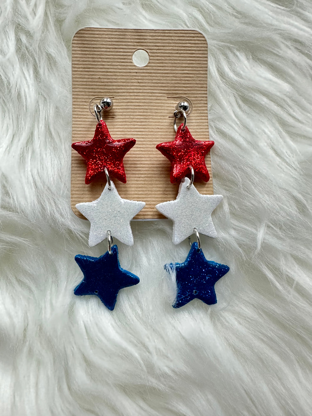 Red, White, and Blue Glitter Star Clay Earrings