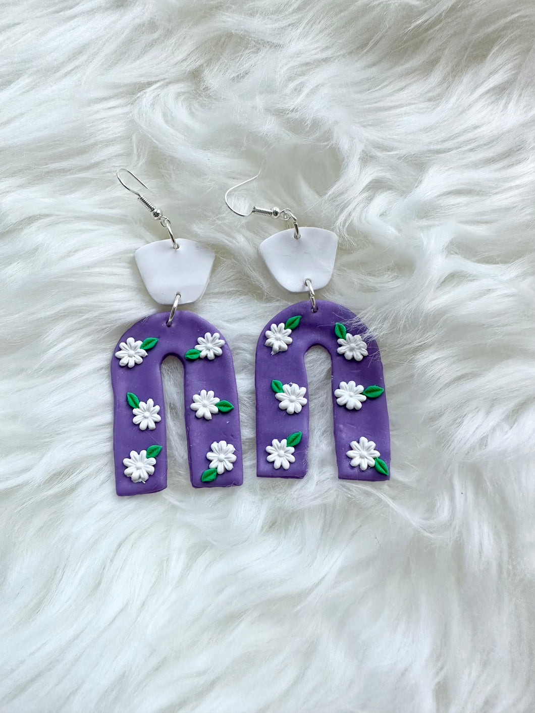 Purple Flower Clay Earrings