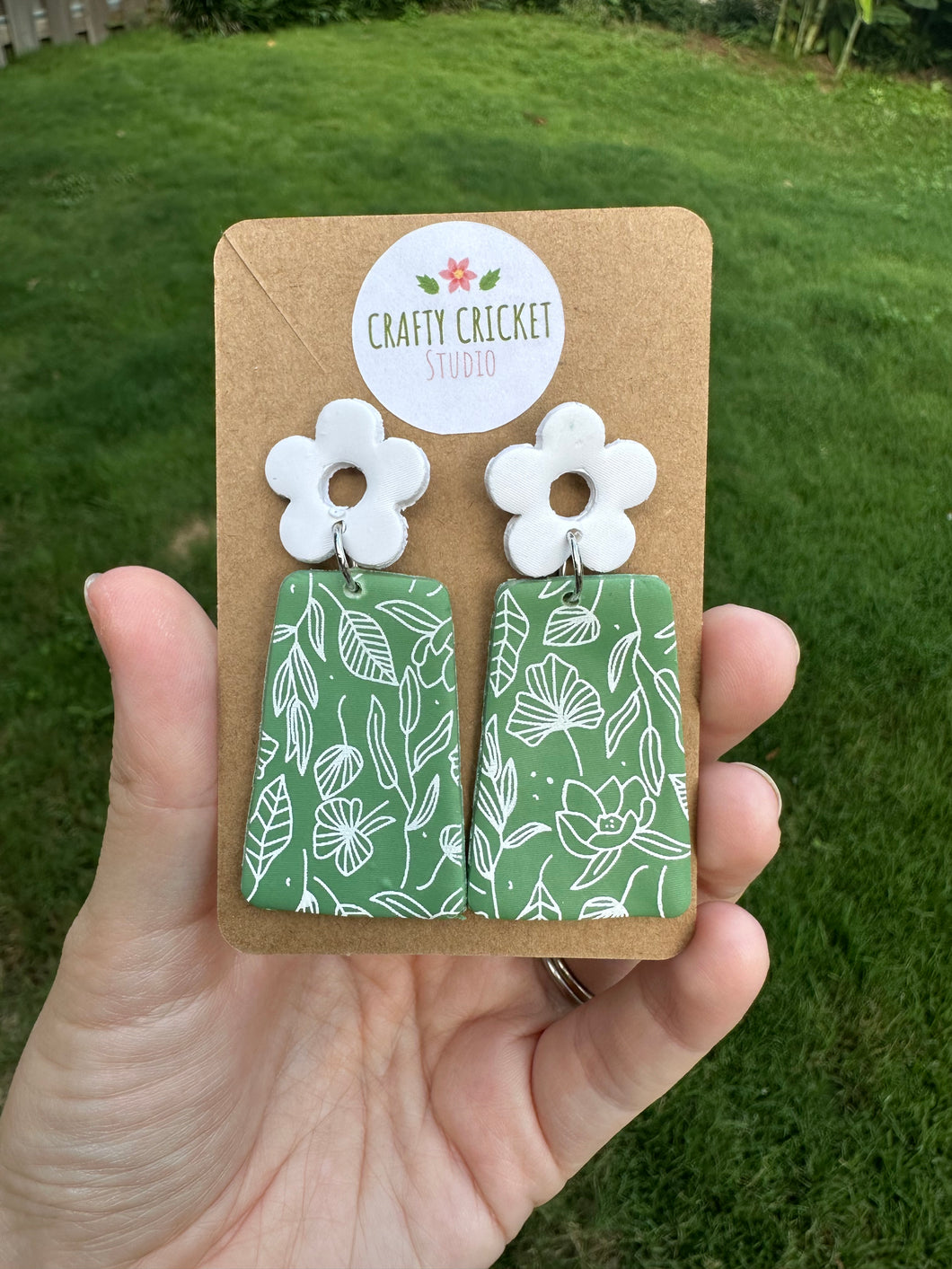 Green Floral Clay Earrings