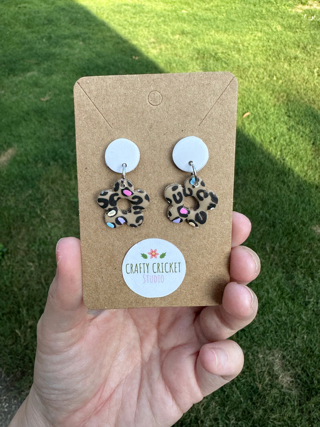 Rainbow Cheetah Print Flower Clay Earrings