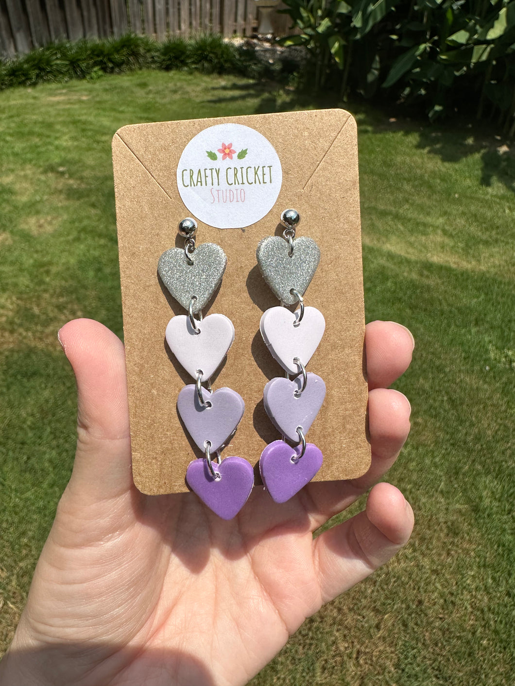 Purple Ombré Heart Dangly Clay Earrings