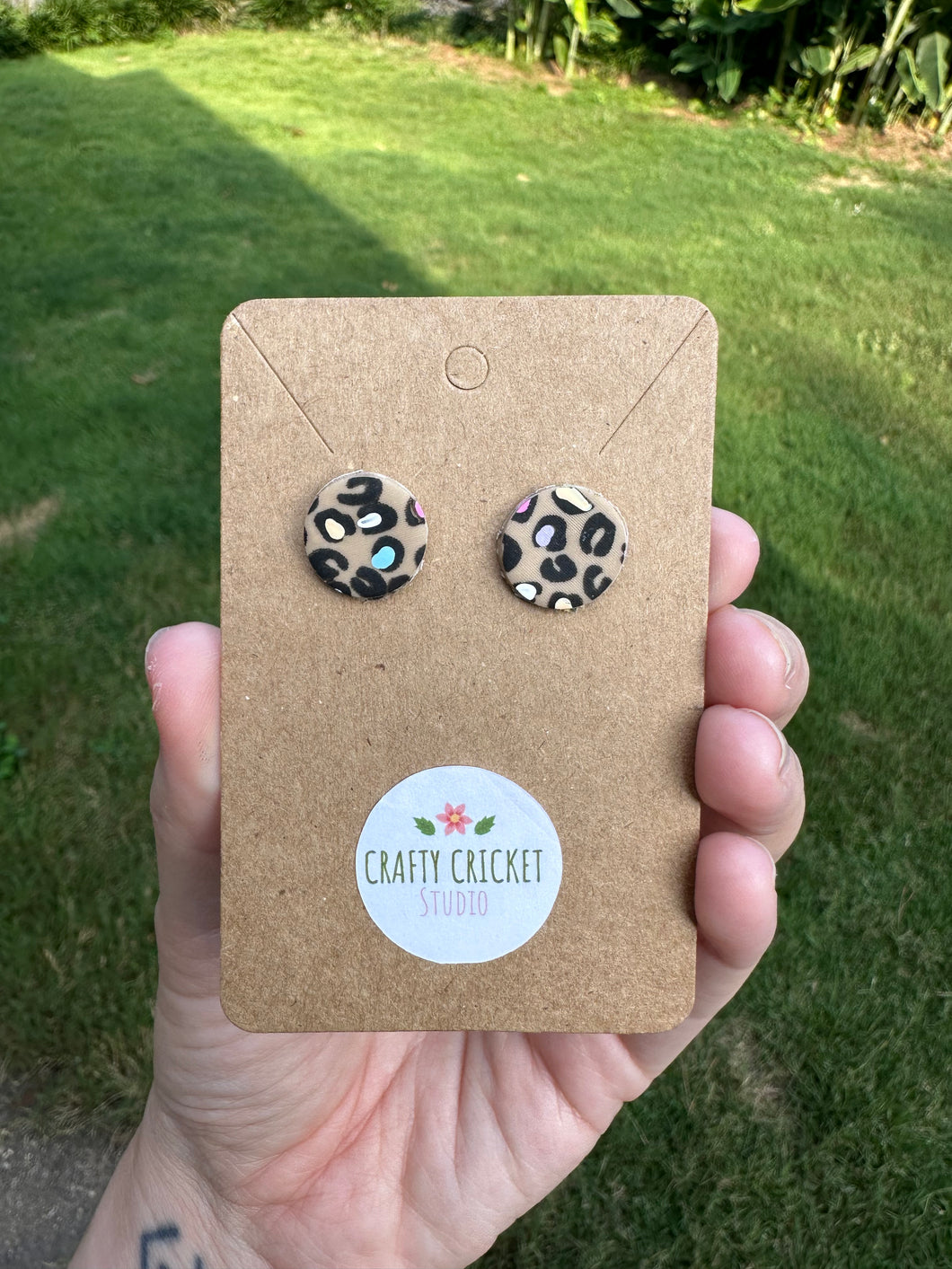 Rainbow Cheetah Print Clay Stud Earrings