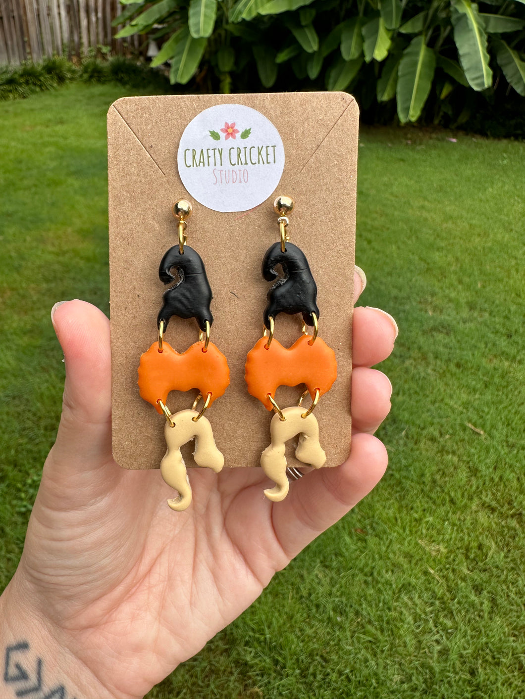 Witchy Sisters Dangly Clay Earrings