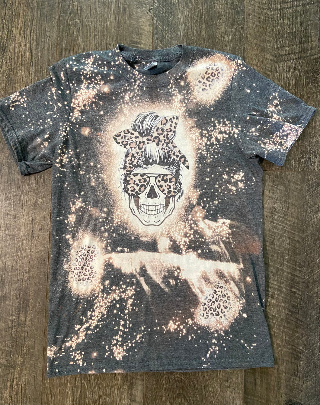 Cheetah Print Girl Skull Bleached Shirt / Graphic Tee