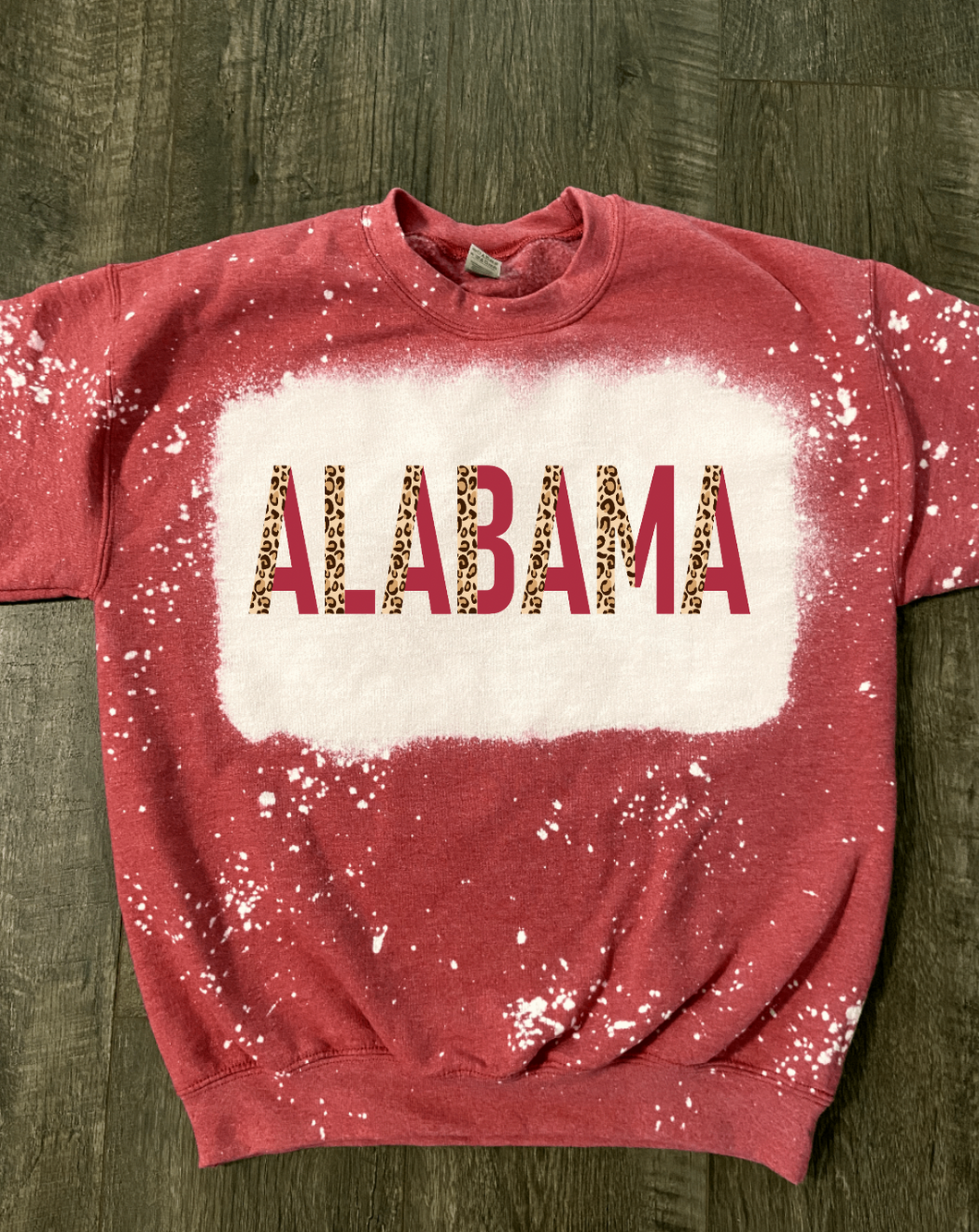 Alabama Cheetah Print Letters Bleached Shirt