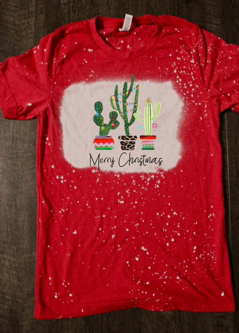 Merry Christmas Cactus Bleached Shirt