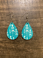 Load image into Gallery viewer, Teal Skeleton Teardrop Earrings
