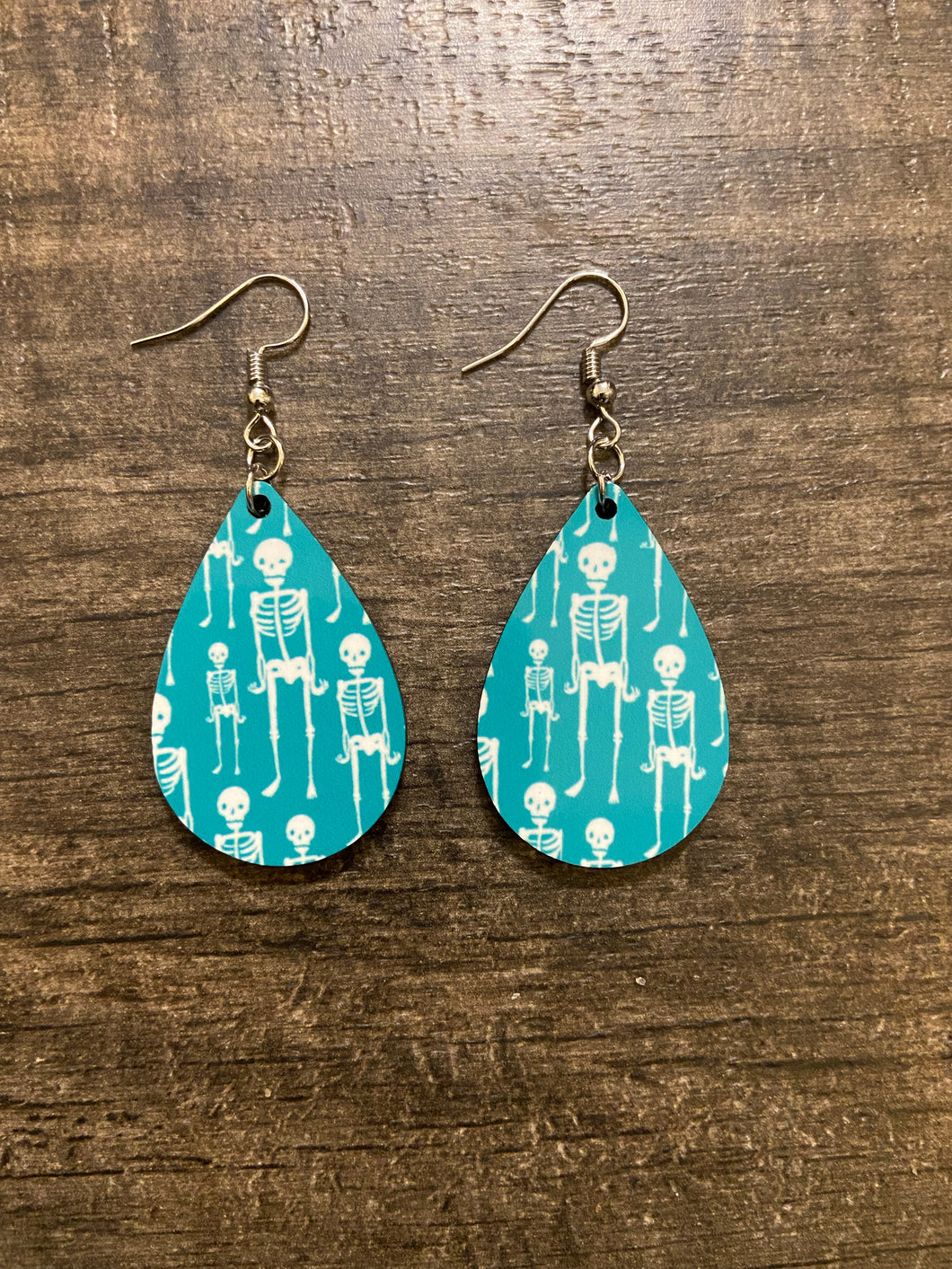 Teal Skeleton Teardrop Earrings