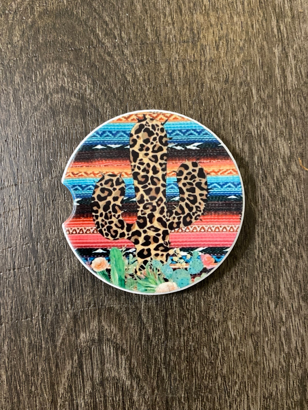 Cheetah Cactus and Serape Car Coaster