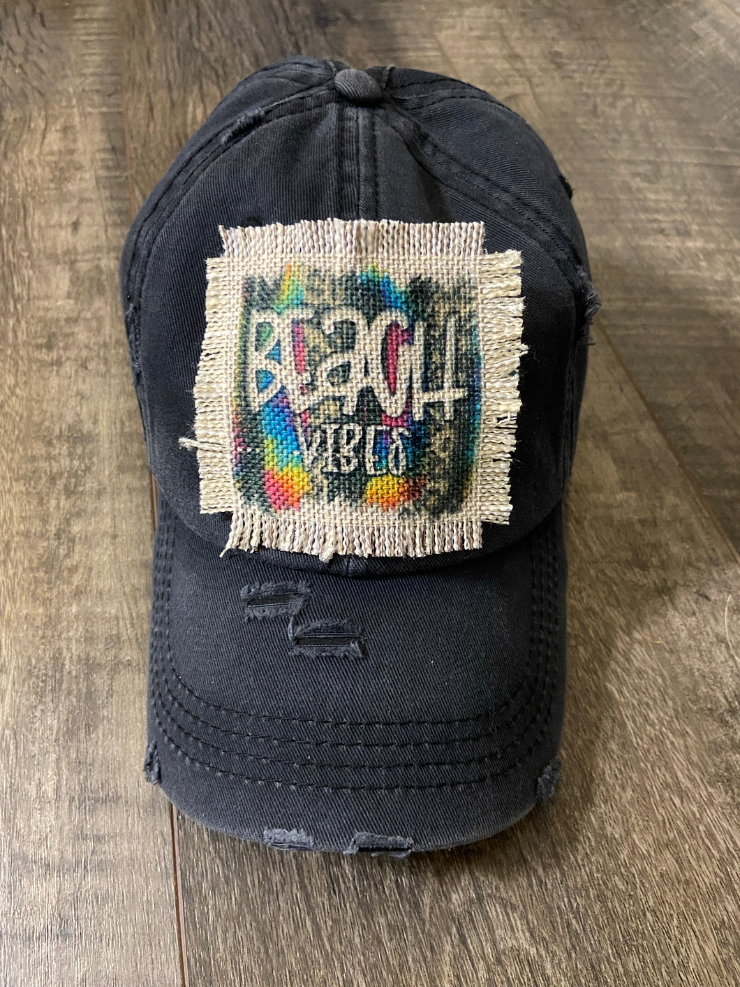 Beach Vibes Distressed Ponytail Hat